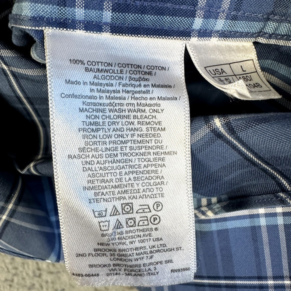 Brooks Brothers Madison Shirt Mens Large Blue Plaid Button Up Logo Preppy‎ - Picture 10 of 11